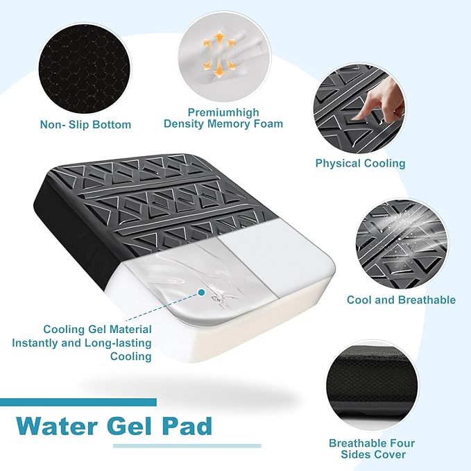 Seat Cushions for Office Chairs,Ultra Thick(2.5" Inch) Dual-Layer Gel &Memory Foam Wheelchair Cushions for Long Sitting, Non-Slip Cover Chair Seat Pads for Office, Computer Desk,Car & Truck