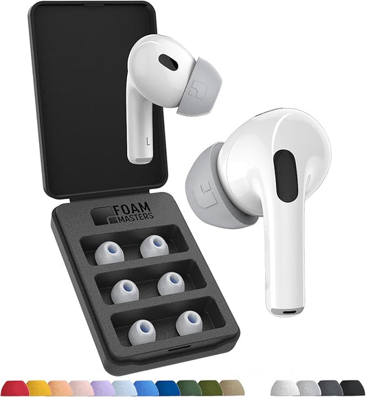 Foam Masters Ultra-Premium Memory Foam Ear Tips for AirPods Pro 1st & 2nd Gen | 3 Pairs | New Ver. | Secure Fit | Super Comfort | Better Noise Cancel | Replacement Buds (Small, Gray)