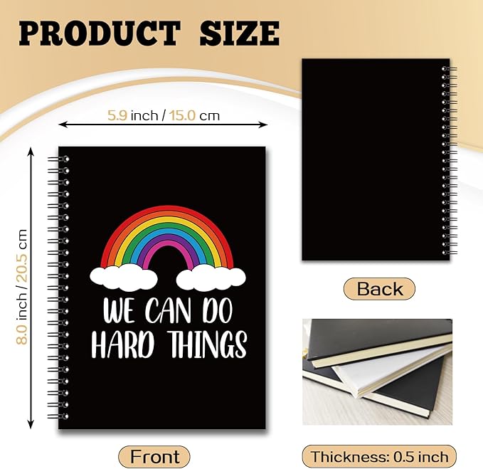 YAZMEEN Inspirational Blank Spiral Notebook（160 Pages） We Can Do Hard Things Hardcover Sketchbook Rainbow Notebook Gift Funny Encouragement Gift for Teacher Student Colleague Team Member Office Work
