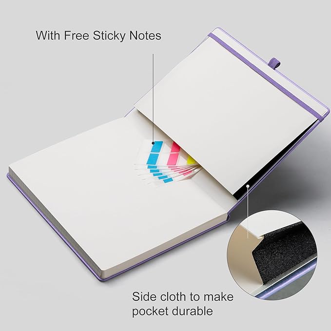 EMSHOI Lined Journal Notebook, 8.5" x 11" Hardcover Leather Journal for Women Men, 192 Pages 100 GSM Thick Paper A4 Large Journals for Writing, College Ruled Notebook for Work, Sticky Notes, Purple