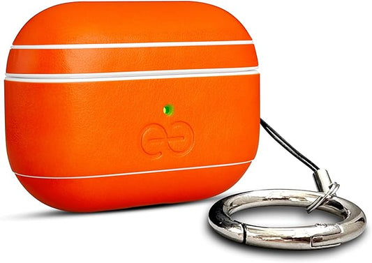 Dreem Om Case Cover with Keychain Clip Compatible with AirPods Pro 2/Pro, Protective One-Piece Hard Shell, Luxury Vegan Leather AirPod Pro Case 2nd/1st Generation with Separate Clip [Orange]