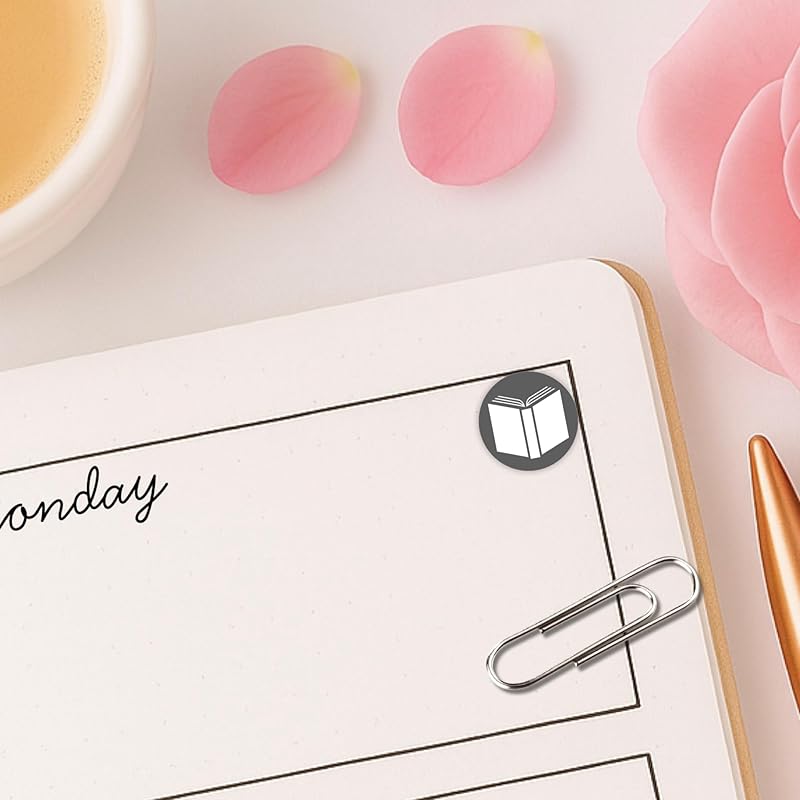 Book Icon Planner Sticker / 110 Dot Icon Vinyl (1/3”) / Club Read Reading Me Time Self Care Homework School Student/Essential Productivity Life/Bullet Bujo Journal (One Sheet, Storm)