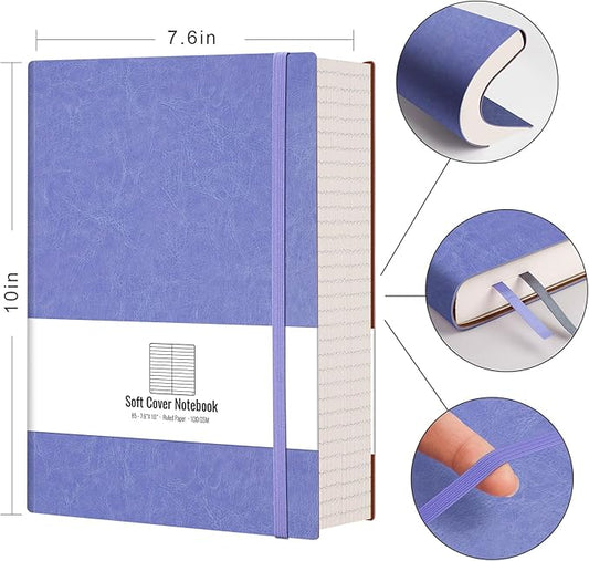 AHGXG Lined Journal Notebook - 320 Numbered Pages Leather Journal for Women, 100gsm Thick College Ruled Paper, Large B5 Softcover Journal for Writing Work School, 7.6'' X 10''-Purple