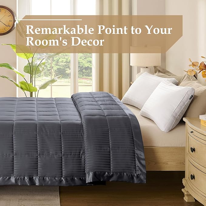 downluxe Queen Size Blanket with Satin Trim, Lightweight Down Alternative Blankets Queen Size for All Season, Machine Washable (Grey, 90x90 Inch)