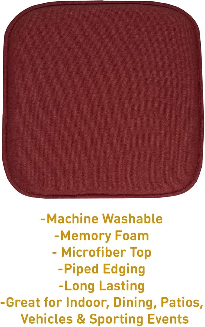 Sweet Home Collection Chair Cushion Memory Foam Pads Honeycomb Pattern Slip Non Skid Rubber Back Rounded Square 16" x 16" Seat Cover, 6 Pack, Charlotte Wine