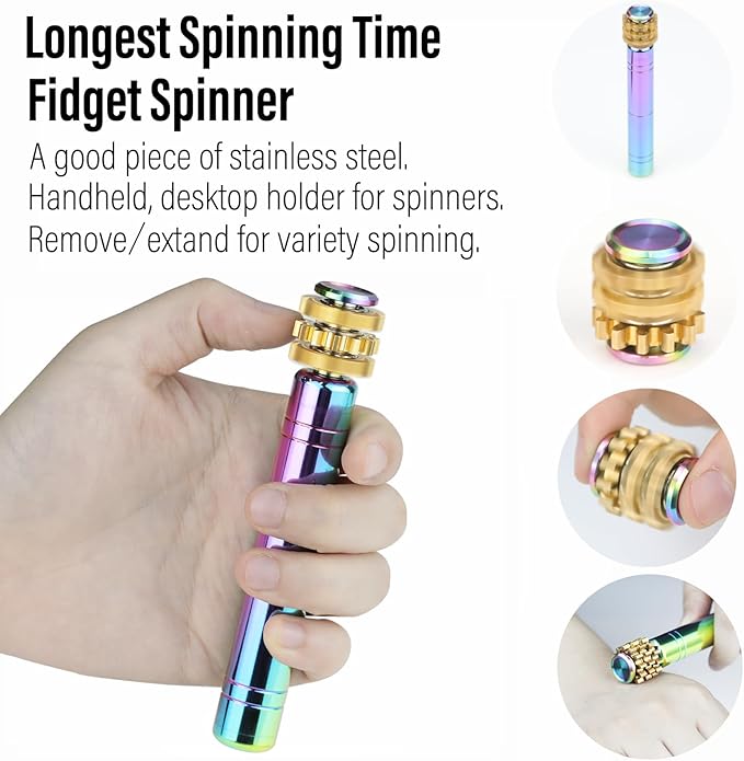 FREELOVE Gear Metal Fidget Spinner Toys for Adults, Small Mini Tiny Pockget Figette, Bike Chain, Copper Brass Hands Gyro, Quiet Silent Cool Cube for Anxiety Men (Gears Stacked Scepter, Rainbow)