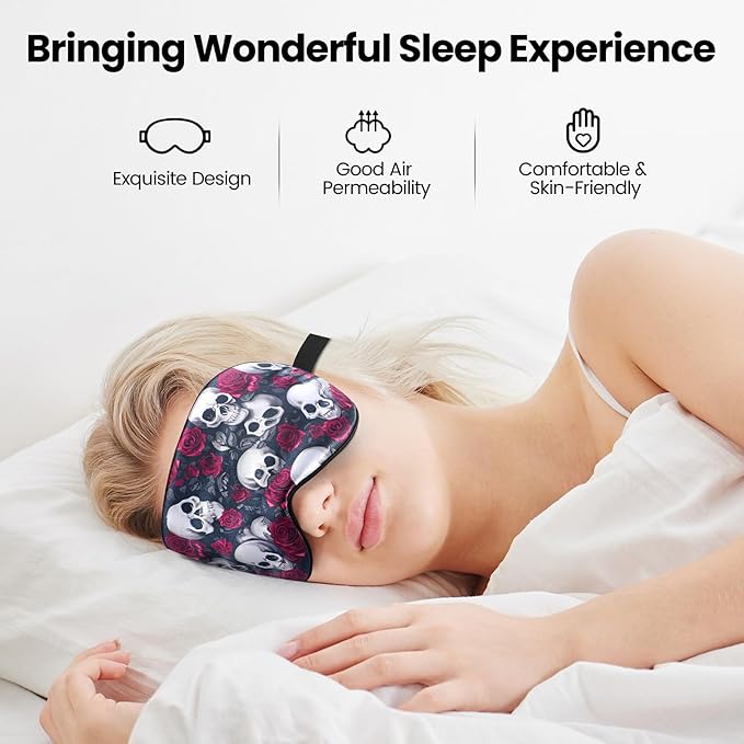 2 Pcs Human Skulls Sleep Halloween Mask for Women Men, Funny Silk Eye Covers for Sleeping, Adjustable Strap & Light Blocking Design, Adult Children's Bedtime Blindfold for Travel and Home Use (Skull)