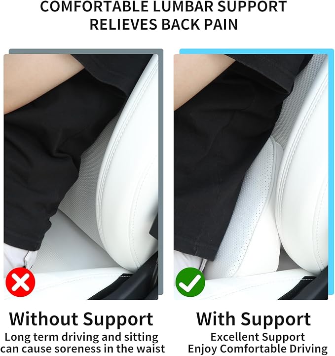 Lumbar Support Pillow for Car Seat, Office Chair Leather Memory Foam Lower Back Cushion for Back Pain Relief Improve Posture, Ergonomic Back Rest for Gaming Chair, White, 1PC