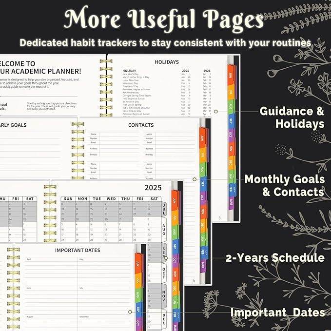 Jun 2025-Dec 2026 Academic Monthly Weekly Daily Planner for School, 19 Months Calendar 25-26 Planning Book with Colorful Tabs, 8.5" x 11" Mid Year College Organizer for Student Teacher (Black)