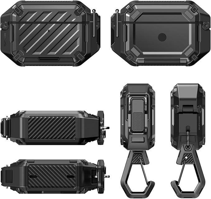 SUPCASE for AirPods Pro 2nd/1st Gen Case with Lock & Carabiner (Unicorn Beetle Pro), [IP68 Waterproof] [Military-Grade Protection] [Supports Wireless Charging] Anti-Scratch Hard Shell Cover, Black