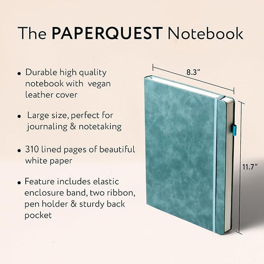 A4 Hardback Notebook, Vegan Leather Journal Lined, 310 Pages, 100GSM Thick Paper, Lay flat Notebook for Women, Men, Writing, Office, Work, Study, College Ruled Notebook with Pocket,