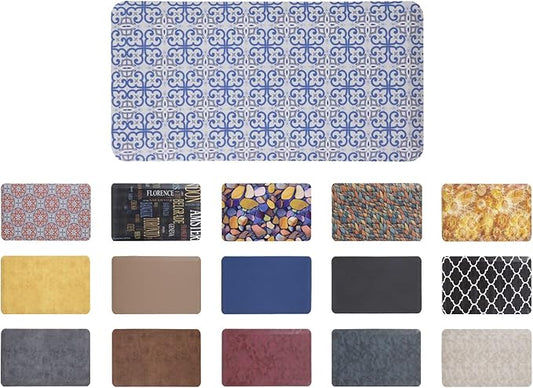 Mabel Home Anti Fatigue Floor Mat- 3 Size(20x32 & 20x39 & 24x70),16 Colors - Standing Desk Mat-Kitchen Floor Mat-Stain ResistantHome Non-Slip Bottom, Extra Soft (Blue&Pattern, 20" x 32")