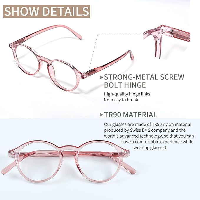 Blue Light Blocking Glasses Round Retro Computer Gaming Glasses Women Men UV Protection AB3303 (Pink)