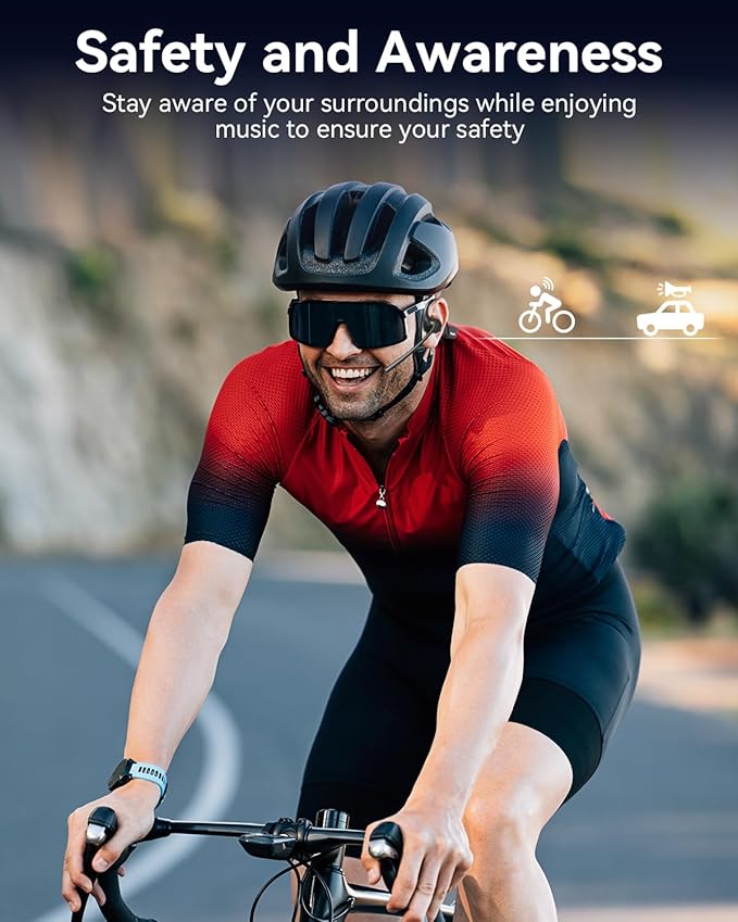 Open Ear Headphones with Mic, Bluetooth Headset with AI Noise Cancellation Microphone Air Conduction Headphones Bluetooth 5.4 Wireless Headset with Mic for Work Call Meeting Driving Sports（Black）