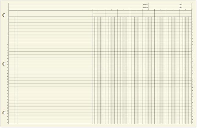 BookFactory Ledger Sheets/Large 8 Column Accounting Ledger Columnar (Eight Columns) Loose Leaf Paper - 17'' x 11'', 50 Pages, Loose Leaf, 3 Hole Punched (SHEET-050-CLCLL(17x11-Ledger-8)-AX)