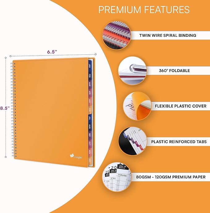 Ensight 2026 Appointment Book & Planner Ensight 6.5 x 8.5 inches Large Tabbed Daily Hourly Weekly Planner Schedule Book 30 Minute time Slots Business & Personal Planner Jan 2026 Dec 2026 Yellow