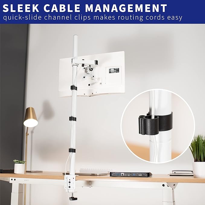 VIVO Extra Tall Single Monitor Desk Mount Stand with 39 inch Pole, Features Full Adjustability - Tilt and Articulation, Holds 13 to 32 inch Screens up to 10kg with VESA Mounting, White, STAND-V011W