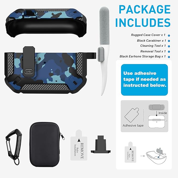 Maxjoy AirPods Pro 2nd/1st Generation Case Cover with Lock, AirPods Pro 2 Protective Case with Keychain Compatible with Apple AirPod Pro2 2023 USB C Cable 2022 Lightning Cable/ Pro1 2019, Blue Camo