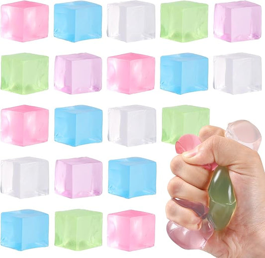 Jongdari Small Ice Cube Squishy Stress Cubes Balls Fidget Toys, Slow Rise Anxiety Relief Sensory Squeeze Toy Birthday Gifts Party Favors for Kids & Adults - 20pcs, Random Colors