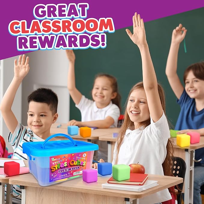 24 Pack Slow Rising Stress Cube, Large Size Dough Stress Balls Fidget Toys for Anxiety Relief, Pull Stretch Fidgets for Classroom Prize Box Toys, Classroom Reward for Student
