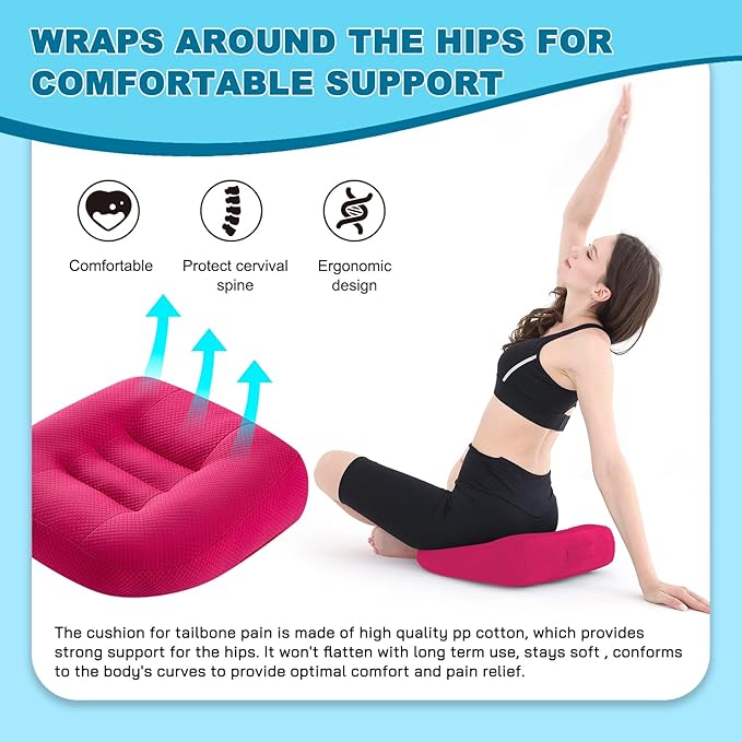 Office Chair Cushions for Back and Butt, Ergonomic Chair/Seat Cushion for Long Sitting, Sitting Pillow for Automobile, Wheelchair, Computer Chair Hip Support (Pink)