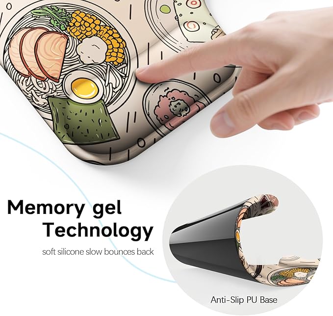 Ergonomic Mouse Pad with Gel Wrist Rest (1"& 1.2" Dual Height) - Mouse Pads Compact Mousepad Desk Mat Office, Gaming & Carpal Tunnel Relief | Non-Slip Rubber Base Japanese Ramen