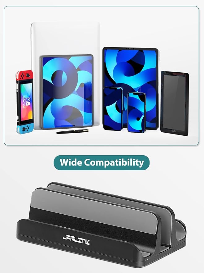 JARLINK 3-in-1 Design Vertical Laptop Stand Holder, Aluminum Laptop Stand for Desk with Adjustable Dock, Space-Saving Organizer Compatible with All MacBook, Samsung, HP, Dell, Chrome Book (Black)