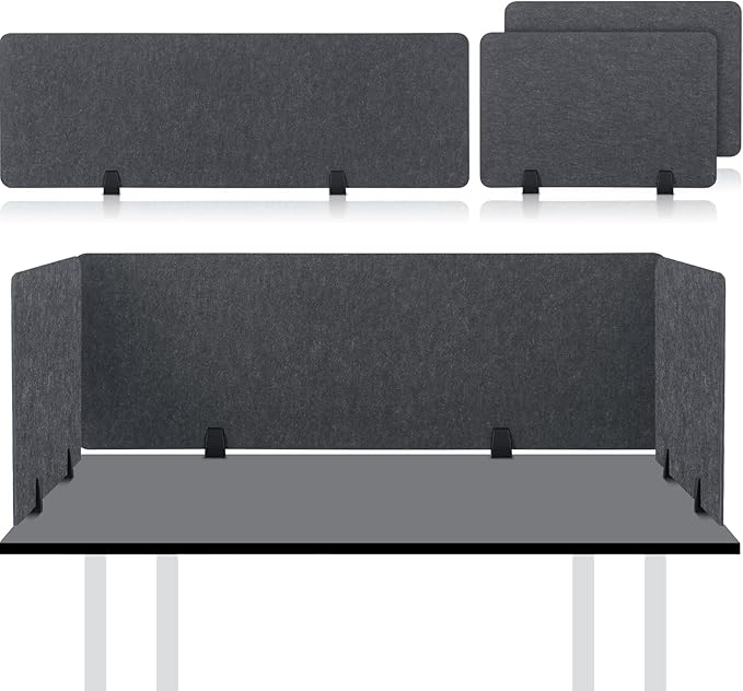 Yaomiao 3 Pcs Acoustic Desk Divider Soundproof Desk Privacy Panel Freestanding Desk Partitions Sound Absorbing for Students Office Reduce Noise Visual Distractions (Dark Gray,60 x 16", 24 x 16")