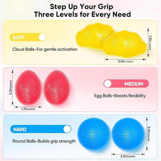 FitBeast Stress Balls for Adults, Hand Exercise Balls 6 Pack, Stress Relief & Grip Strength Trainer, Squishy Balls & Squeeze Balls for Arthritis, Carpal Tunnel, Hand Therapy with 3 Resistance Levels