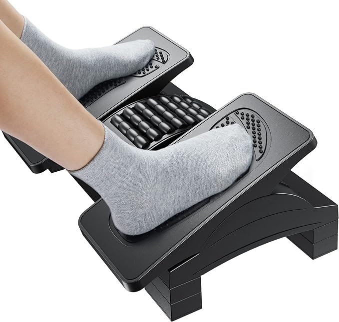 HUANUO Foot Rest Under Desk, Adjustable Ergonomic Footrest for Under Desk at Work or Gaming with Massage Texture and Roller, 20 Degree Tilt Angle Adjustment, Foot Stool for Office, Home
