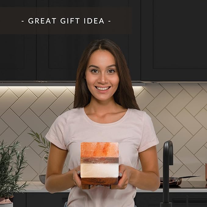 Dual Illumination Salt Rock lamp - Modern Square Pink White and Grey Design of Salt Lamps with dimmer, Adjustable Glow. 100% Real Large Himalayan Crystal Salt Night Light