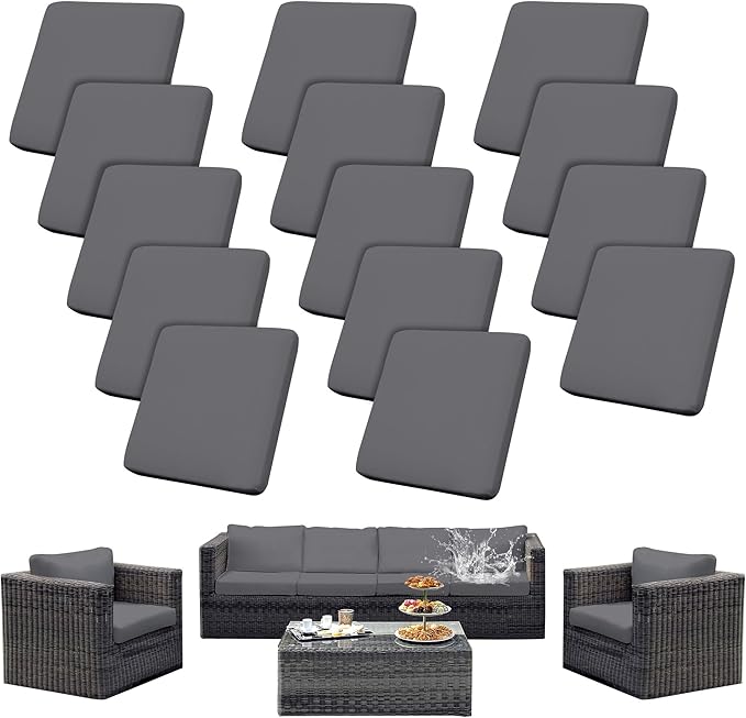 14Pcs Patio Cushion Covers Waterproof, Cushion Covers, Stretch Couch Covers, Patio Couch Slipcovers, Patio Cushion Covers Replacement, Outdoor Chair Cushion Covers (Gray)