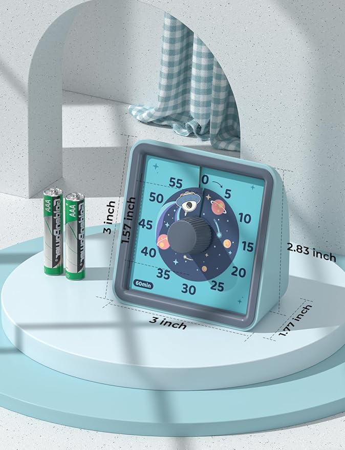 LIORQUE 60 Minute Visual Timer for Kids, Visual Countdown Timer for Classroom Office Kitchen with 'Space Ship' Pattern Design, Pomodoro Timer with Silent Operation (Batteries Included)