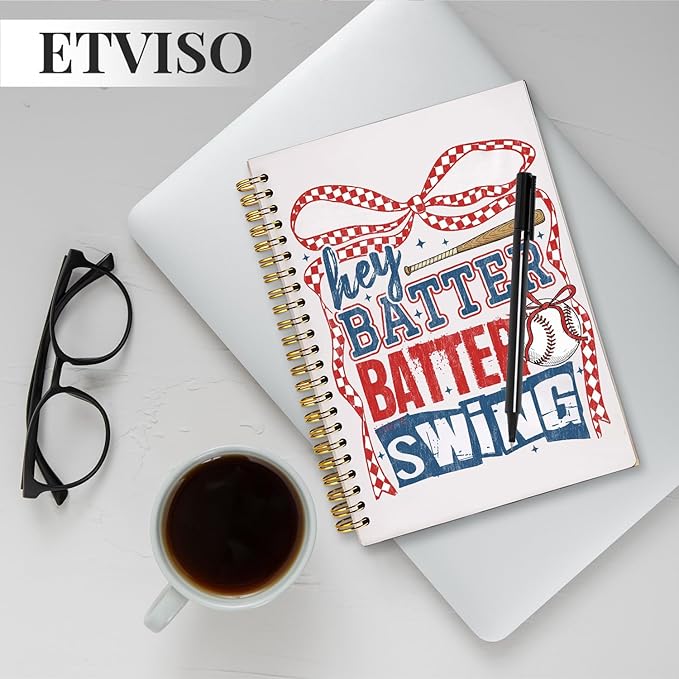 Checkered Coquette Bow Baseball Notebook, Baseballs Lover Gifts Notebooks for Note Taking, Baseballs Player Gifts Journal, Baseball Batter Batter Swing Journals for Writing, 5.5x8.3 Inch