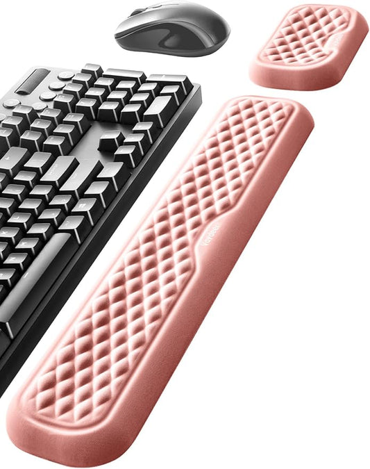 Vaydeer Wrist Rest for Keyboard and Mouse, Computer Ergonomic Wrist Support Pad, Soft Memory Foam Arm Cushion for Desk, Palm Hand Office Laptop Typing-Pink