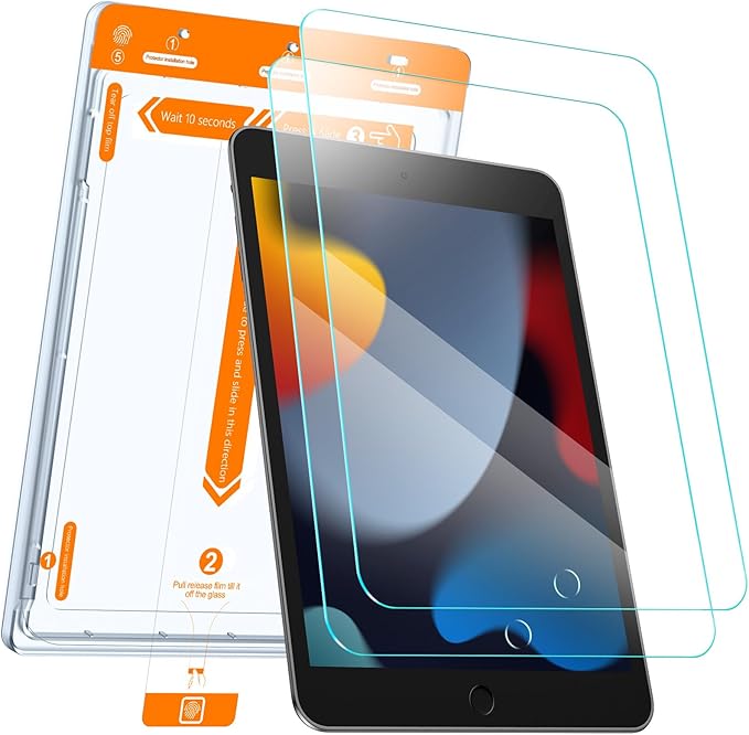 SIBEITU 2 Pack for iPad 9th/8th/7th Generation 10.2-inch Tempered Glass Screen Protector with Easy Application kit, HD Clarity Military Grade Shatterproof Compatible Apple Pencil, Scratch Resistant