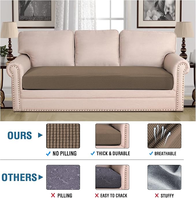 H.VERSAILTEX Super Stretch Individual Seat Cushion Covers Sofa Covers Couch Cushion Covers Slipcover Sets Thick Jacquard Textured Twill Fabric (1 Piece Sofa Cushion Cover, Macchiato)