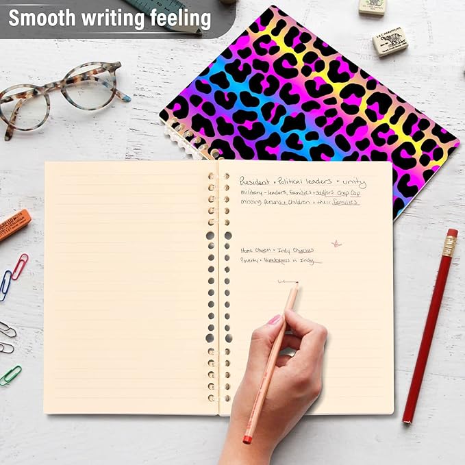 Spiral Notebook Ruled 2 Pcs, Leopard Print Cheetah Neon Gradient Journals for Study and Notes 60 Pages with Durable Hardcover