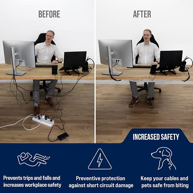 Cable Management net - Under Desk Wire Management - Flexible Under Desk Cable Management Tray White