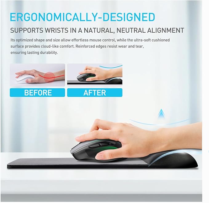 univo colors Design-Wave Wrist Rest Mouce Pad,PE Mouse Sliding Panel+Artificial Sheepskin+Memory Foam+Ergonomic+Anti-Slip Gel,Resilience Support During Work and Gaming,Mouce Accessory,White
