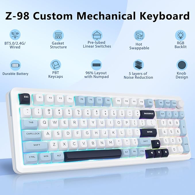 E-YOOSO Wireless Mechanical Keyboard, Creamy Sound, Bluetooth/2.4GHz/USB-C Hot Swappable Custom Gaming Keyboard, Pre-lubed Linear Switches, RGB Backlit, Knob Control for PC/Tablet/PS/Xbox