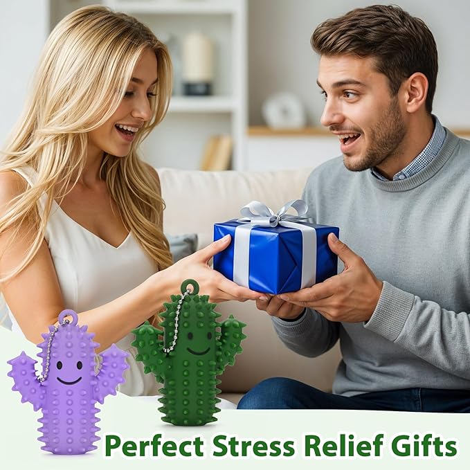 2 PCS Silicone Little Cactus Ouchies Pain Fidget Toys Mini Spiky Sensory Fidget Novelty Sensory Gifts for Adults Teens Anxiety & Stress Relief (GreenPurple, 2P)