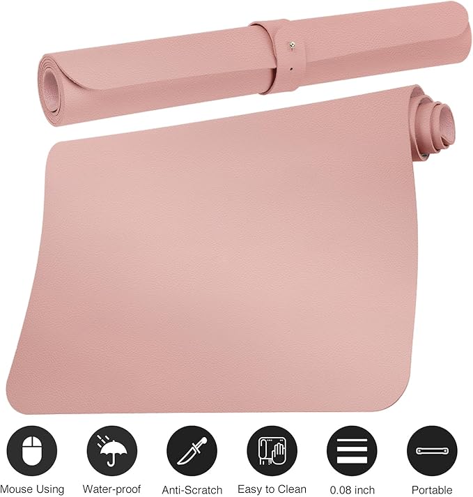 Boutilon Leather Desk Pad Protector,Non-Slip Mouse Pad,Laptop Desk Pad,Office Mouse Mat,Waterproof Leather Desk Blotter,Desk Writing Pad for Office and Home (XXXL-Pink,47"x 24")