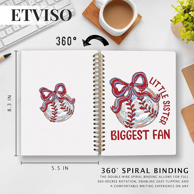 Red Coquette Bow Baseball Notebook, Baseball Fan Gifts Notebooks for Note Taking, Baseballs Lover Gifts Journal, Little Sister Biggest Fan Journals for Writing, 5.5x8.3 Inch