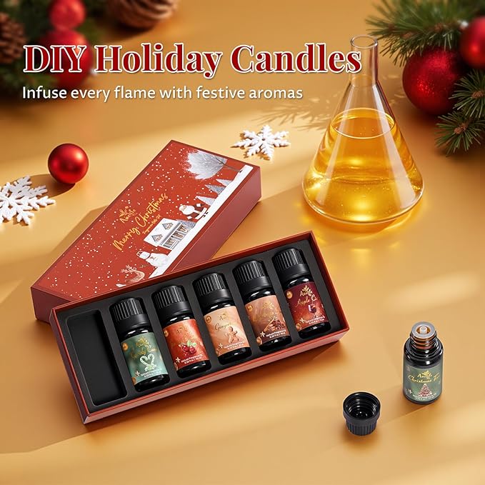 Christmas Essential Oil Set, Essential Oils for Diffusers for Home, Fragrance Oil Gift Set | Gingerbread, Candy Cane, Christmas Tree, Spice, Cranberry, Apple Cider | Aromatherapy, Candle & Soap Making