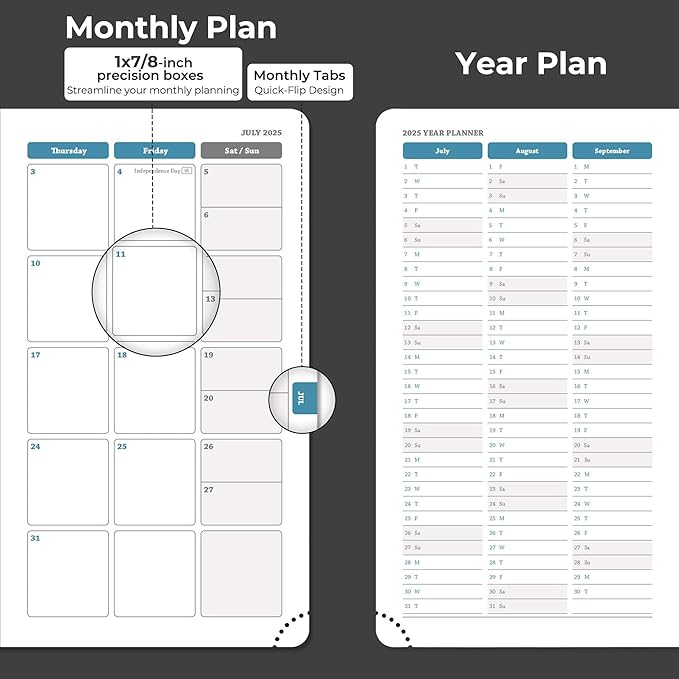 Planner 2025-2026 Daily Weekly and Monthly,6.5"x3.75",18 Months Spiral Bound Calendar Agenda with Self-adhesive Pen Holder,2026 Academic Plan with Vegan Leather Soft Cover,Black
