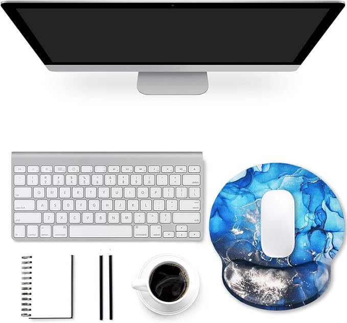 ToLuLu Mouse Pad Wrist Rest Support, Gel Mouse Pads with Non Slip Rubber Base Memory Foam Mousepad, Mouse Wrist Rest Pad for Laptop Computer Home Office Working Gaming Pain Relief, Blue Grey Marble