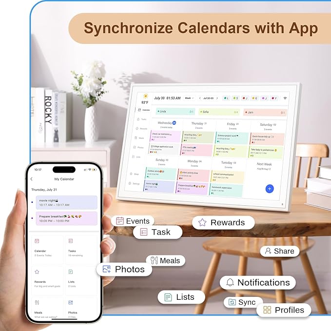 Digital Calendar, 16inch Smart WiFi Electronic Calendar&Chore Chart, IPS Touch Screen HD Display for Family Schedules, Share Moments Instantly from Anywhere