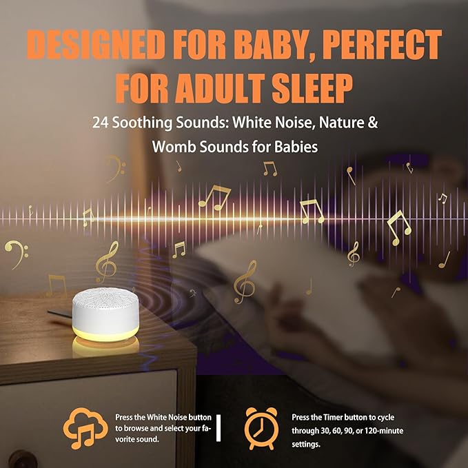White Noise Machine Suitable for Baby Adult - Portable Sound Machine, Equipped with Long-Lasting Battery, 24 Soothing Sounds,Sound Therapy for Home,Office,Travel and Sleep