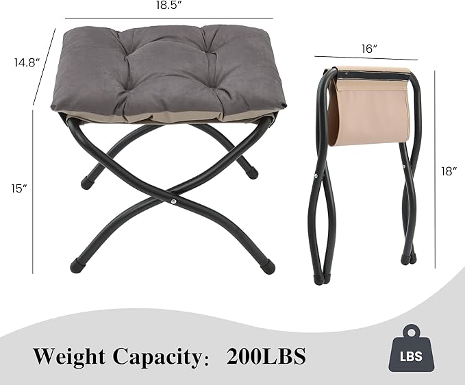 15"(H) Folding Ottoman, Foldable Footrest Stool, Portable Small Foot Stool for Couch, Collapsible Foot Rest Ottoman for Sofa, Accent Padded Ottomans for Living Room, Bedroom, Dark Coffee